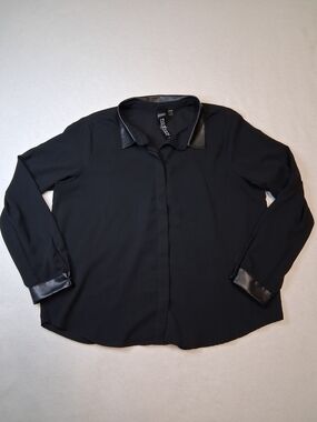 Point Zero Black Blouse with Faux Leather Trim